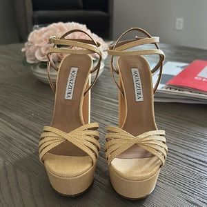 Aquazzura Very Claire Natural Raffia Platform Heel Sandals 35.5